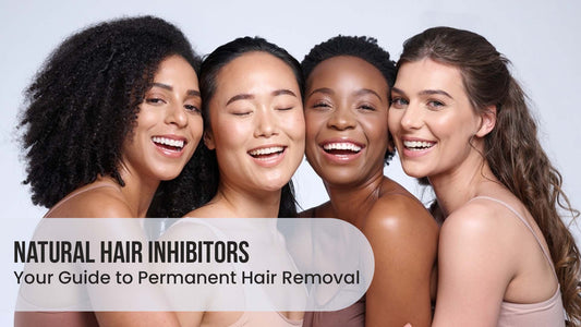 Natural Hair Inhibitor' spray bottle – a simple solution for permanent hair removal and lasting smooth skin.