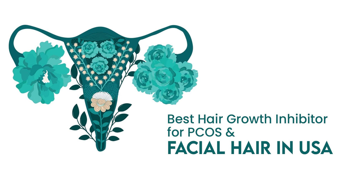 feminine health symbolism with a floral motif to represent a product for managing PCOS-related facial hair growth in the USA.