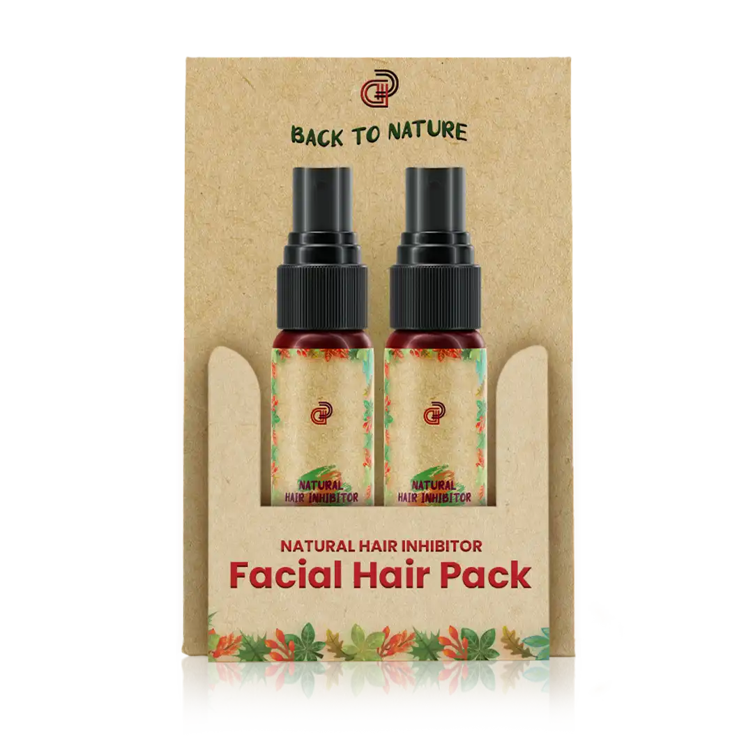 best facial hair removal spray in usa by domelic: Domeli'C Facial Pack showcased with nature-inspired elements, offering a permanent facial hair removal solution that is safe for all skin types.