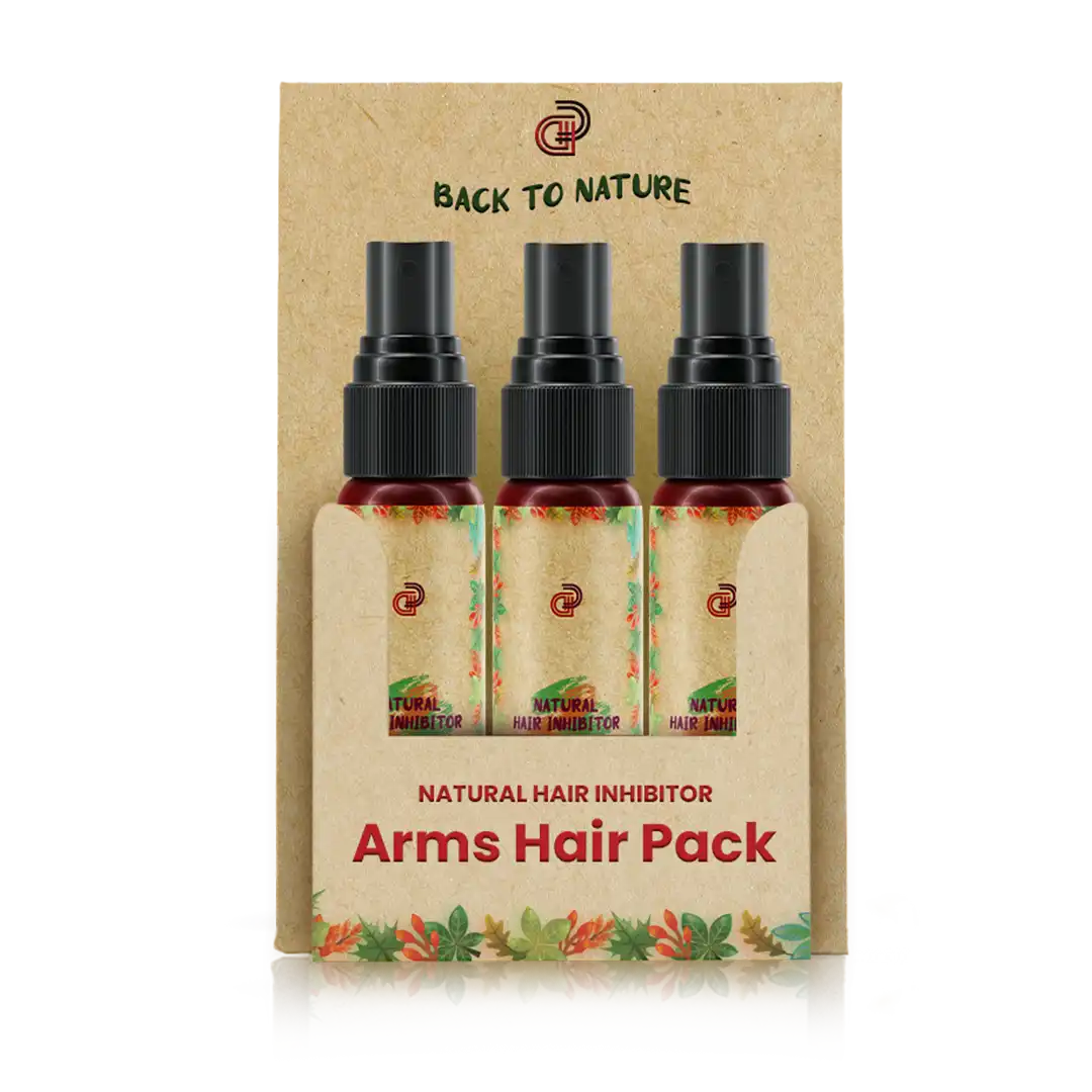 Domeli'C Natural Hair Removal Spray Arms Hair Pack on a clean surface, providing an all-natural, cost-effective solution for permanent arms hair removal.